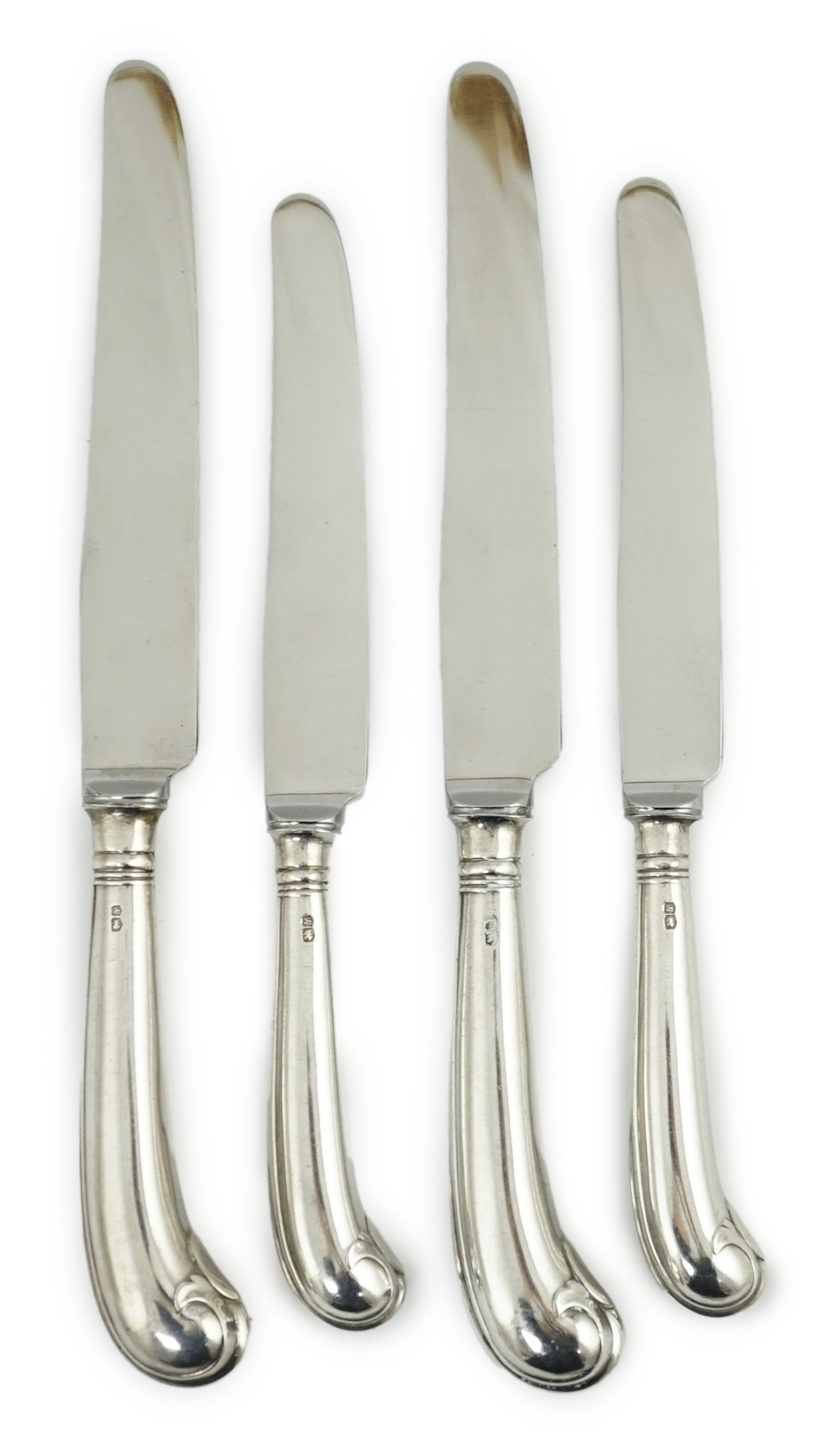 A set of six Elizabeth II silver handled table knives and six dessert knives, by George Howson